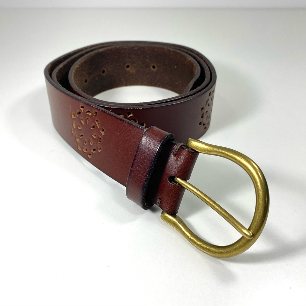 Lucky Brand Los Angeles Blossom Laser Cut Out Cognac Brown Casual Leather Belt L - Picture 7 of 14